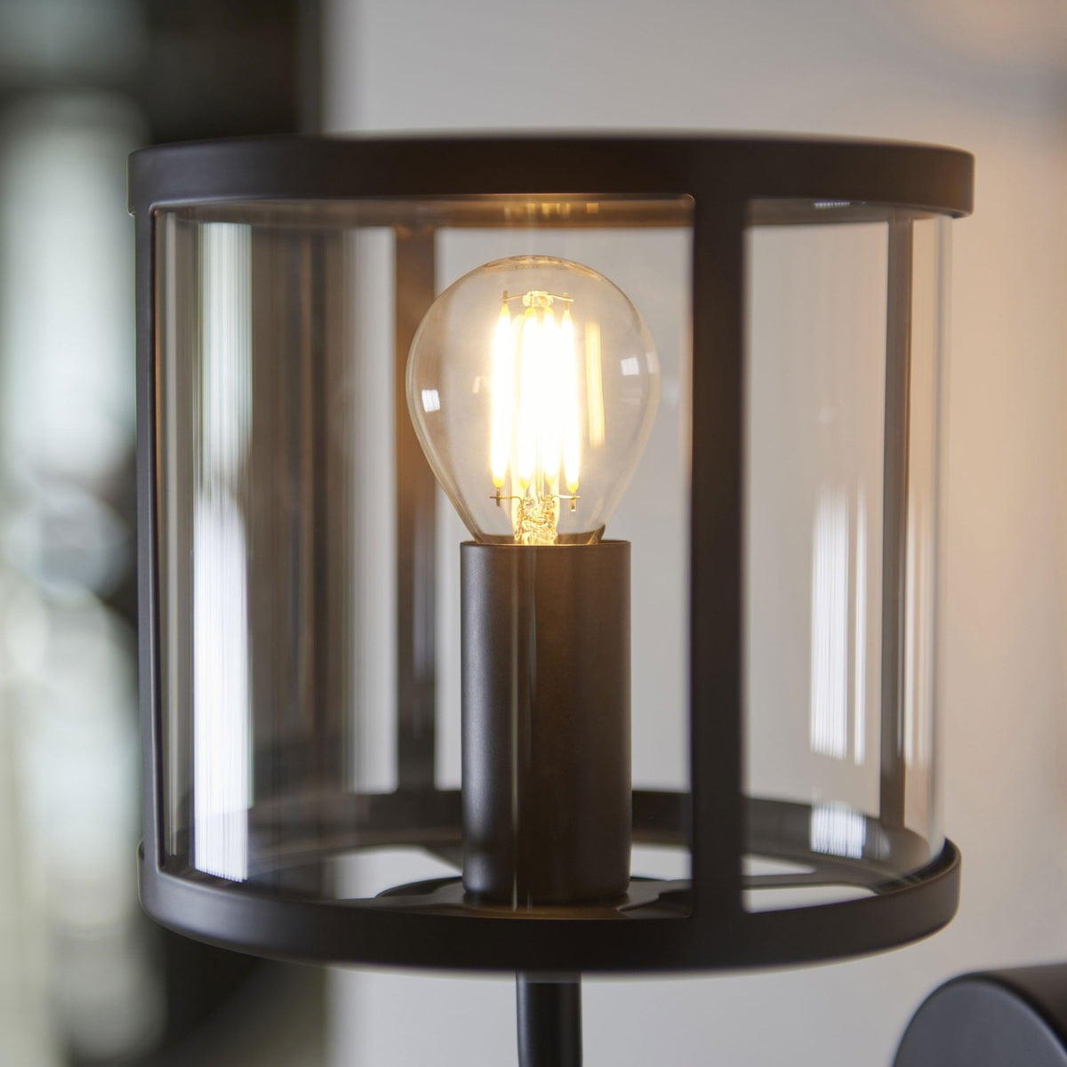 Hopton Wall Light in Matt Black & Clear Glass