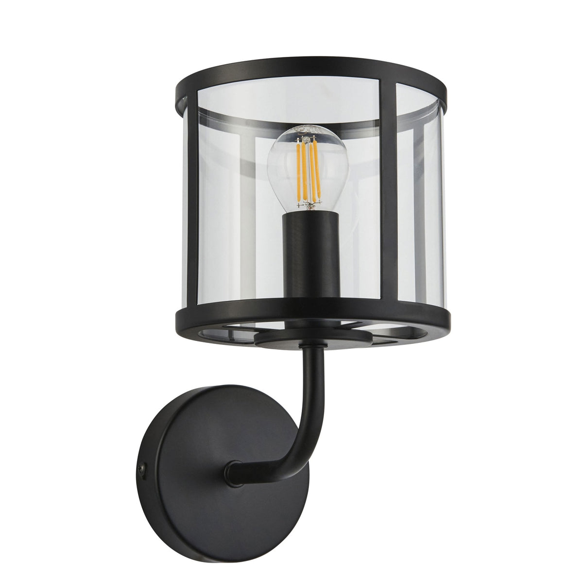 Hopton Wall Light in Matt Black & Clear Glass