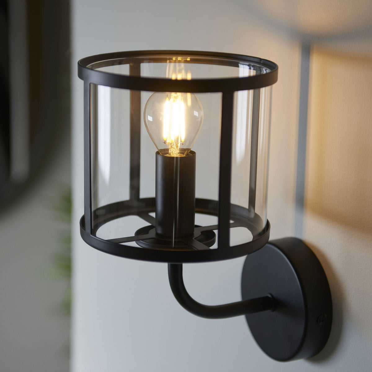 Hopton Wall Light in Matt Black & Clear Glass