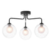 Feya 3 Light Semi Flush Ceiling Light in Matt Black With Ribbed Clear & Opal Glass Shades