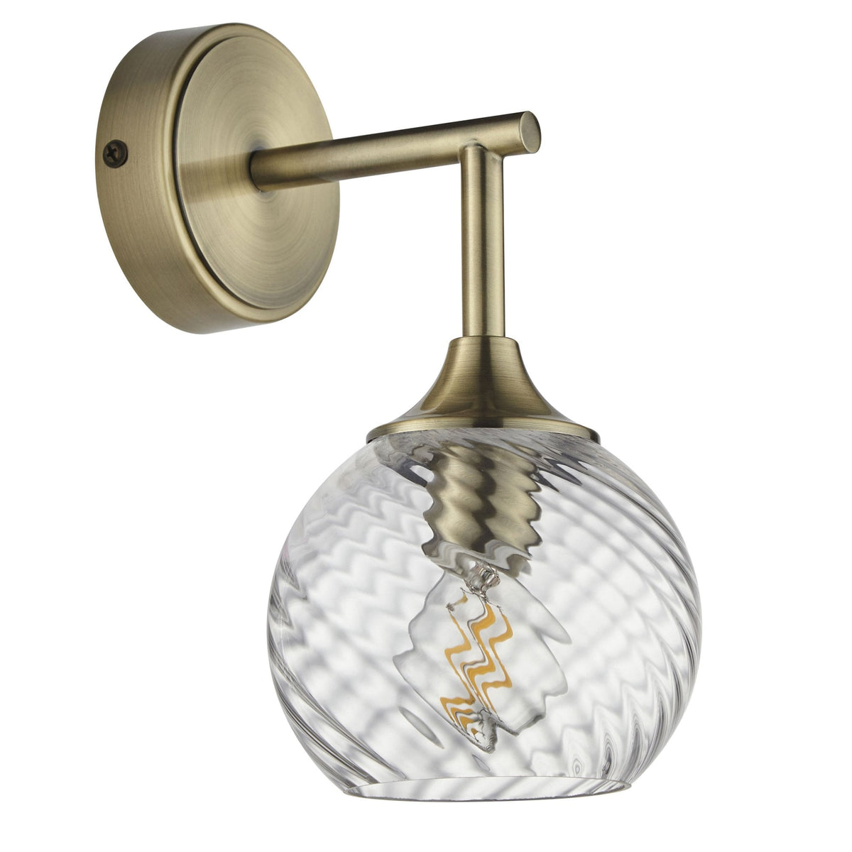 Allegra Wall Light in Antique Brass with Twisted Glass Shade