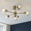 Allegra Six Light Semi Flush in Antique Brass with Twisted Glass Shades