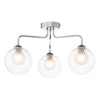 Feya 3 Light Semi Flush Ceiling Light In Polished Chrome With Ribbed Clear & Opal Glass Shades