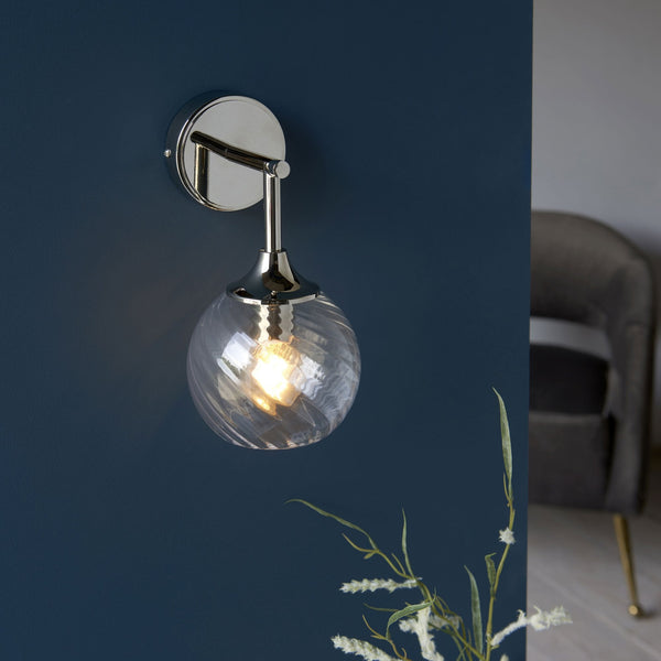 Allegra Wall Light in Bright Nickel with Twisted Glass Shade