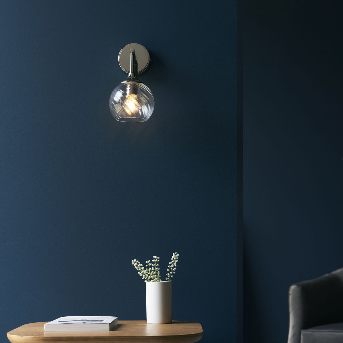 Allegra Wall Light in Bright Nickel with Twisted Glass Shade