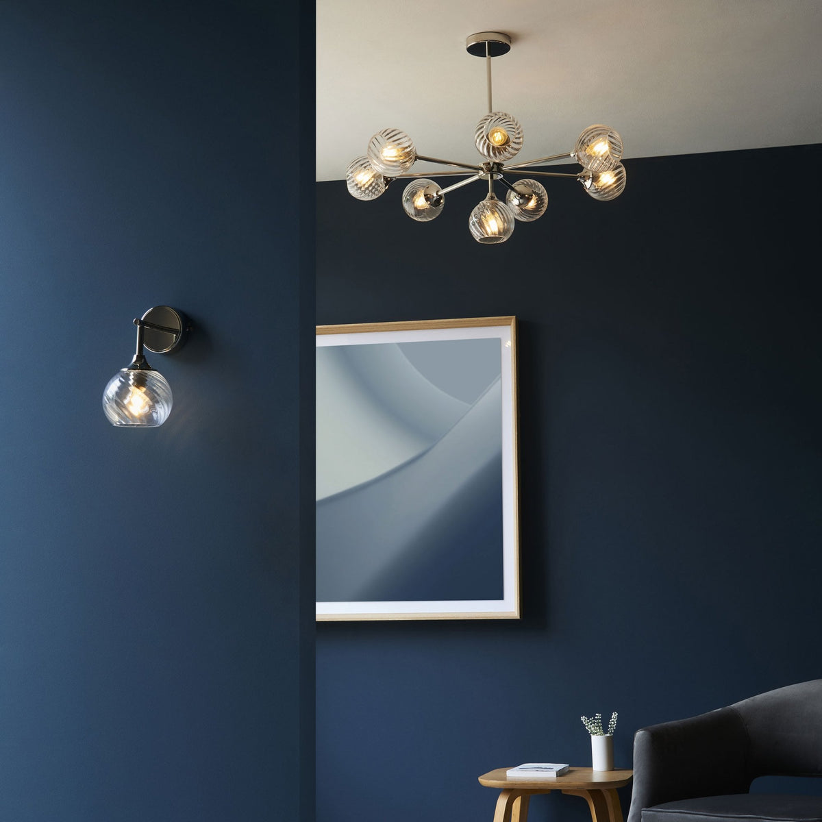 Allegra Wall Light in Bright Nickel with Twisted Glass Shade