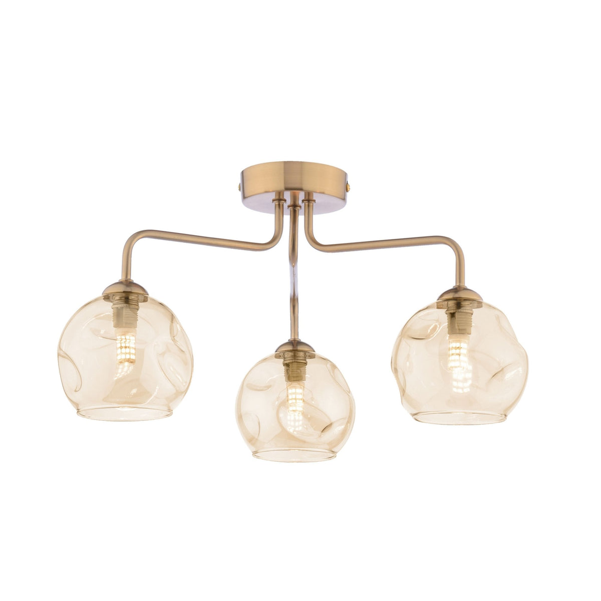 Feya 3 Light Semi Flush Ceiling Light Antique Bronze With Champagne Dimpled Glass Shades