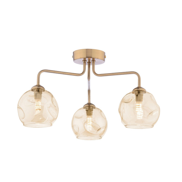 Feya 3 Light Semi Flush Ceiling Light Antique Bronze With Champagne Dimpled Glass Shades