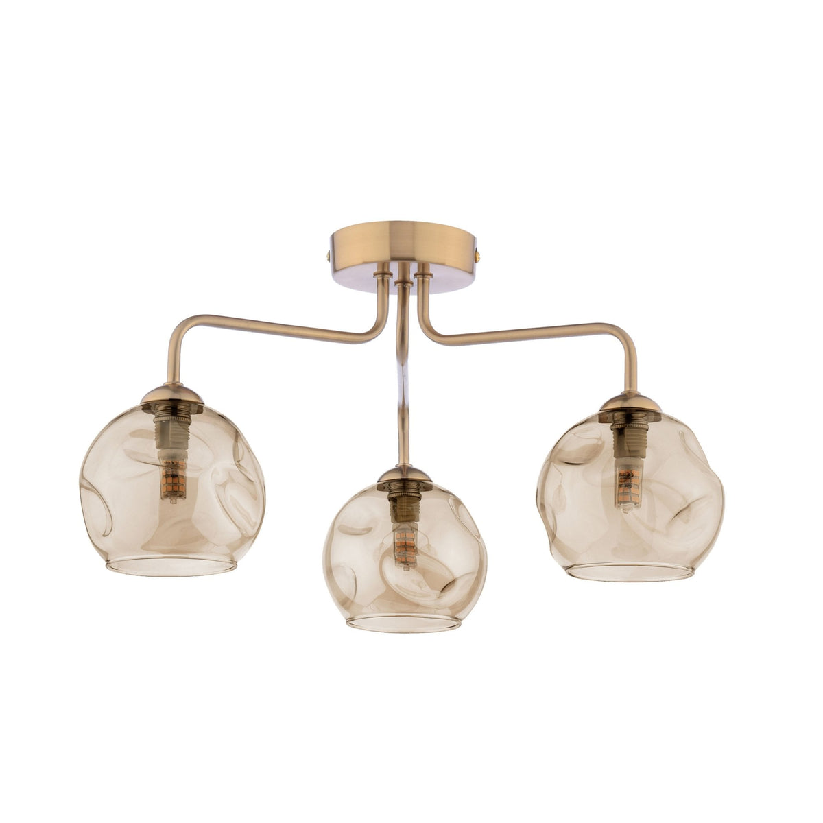 Feya 3 Light Semi Flush Ceiling Light Antique Bronze With Champagne Dimpled Glass Shades
