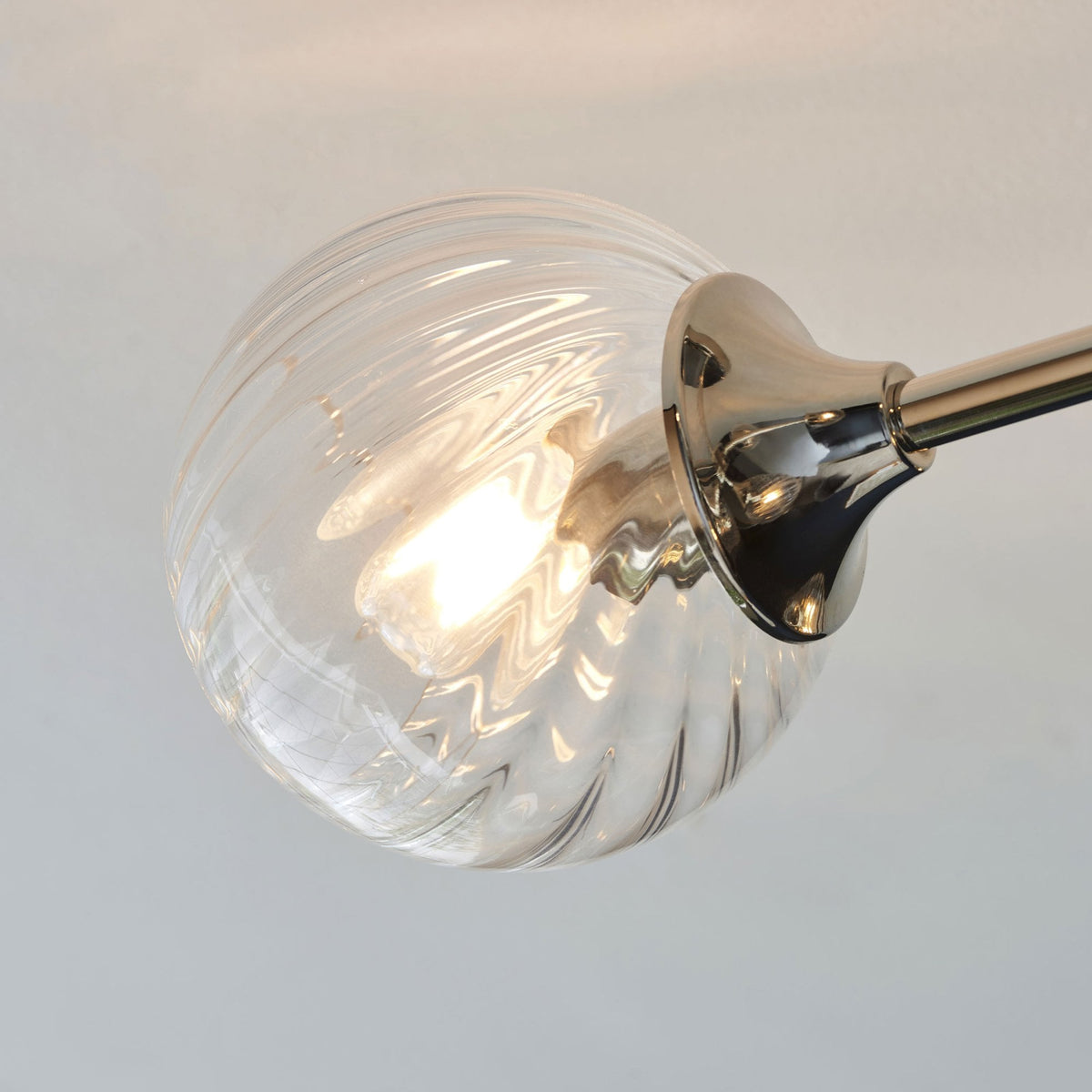 Allegra Six Light Semi Flush in Bright Nickel with Twisted Glass Shades