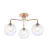 Feya 3 Light Semi Flush Ceiling Light In Antique Bronze With Ribbed Clear & Opal Glass Shades