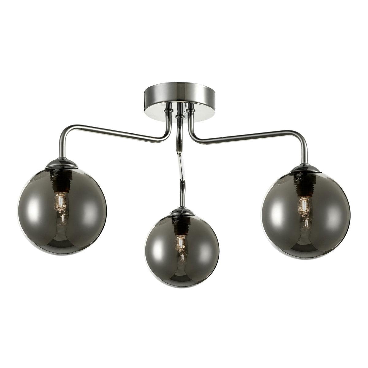Feya 3 Light Semi Flush Ceiling In Polished Chrome Light With Smoked Glass Shades