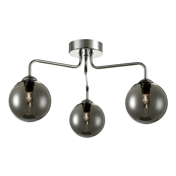 Feya 3 Light Semi Flush Ceiling In Polished Chrome Light With Smoked Glass Shades