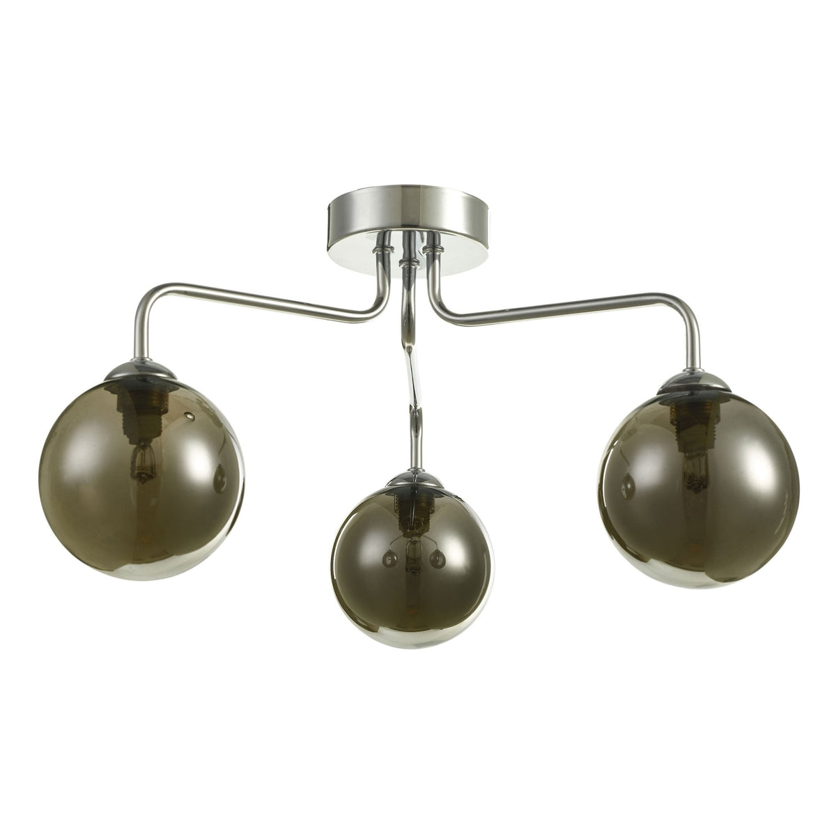 Feya 3 Light Semi Flush Ceiling In Polished Chrome Light With Smoked Glass Shades