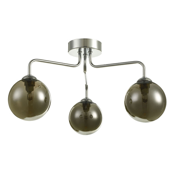 Feya 3 Light Semi Flush Ceiling In Polished Chrome Light With Smoked Glass Shades