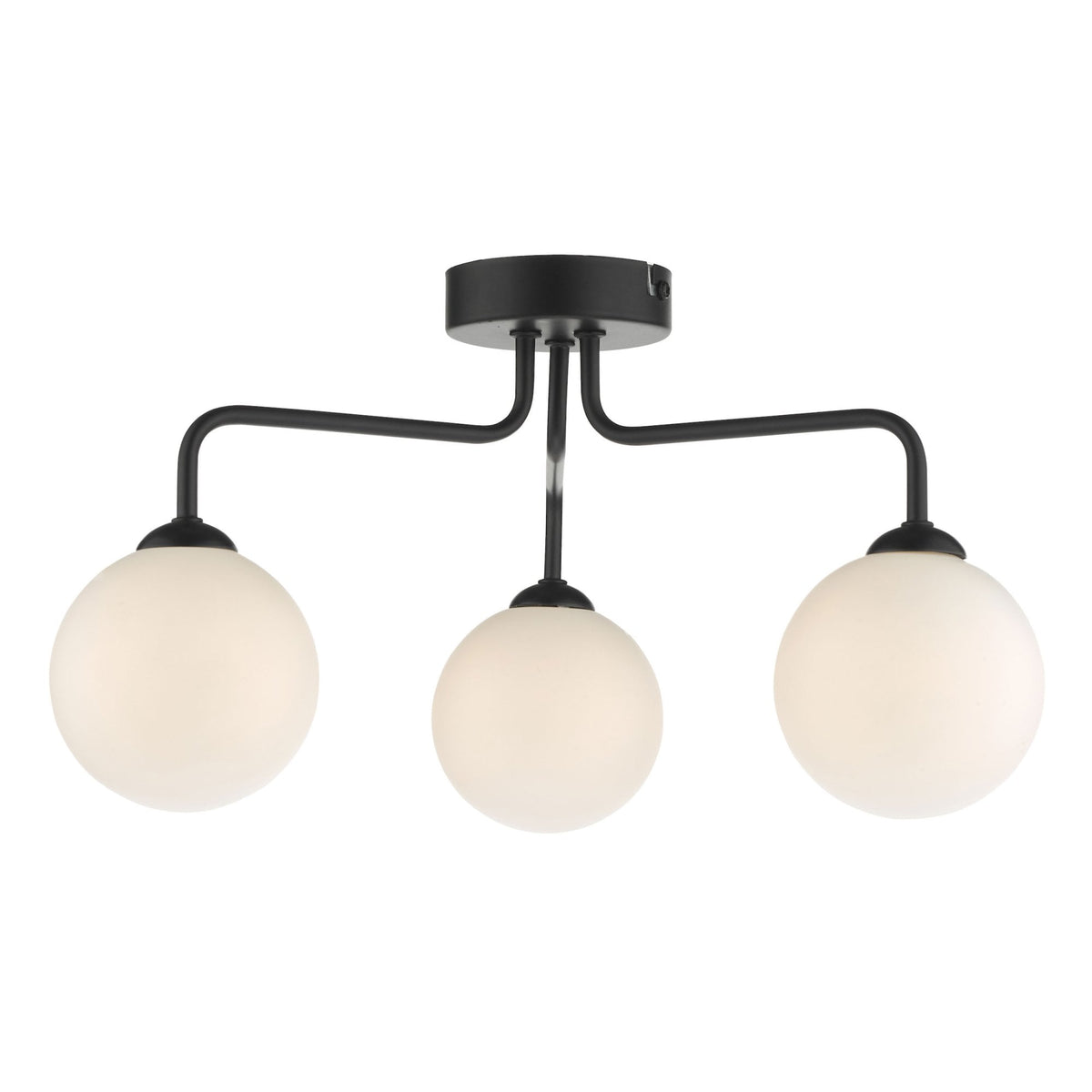 Feya 3 Light Semi Flush Ceiling Light In Matt Black With Opal Glass Shades