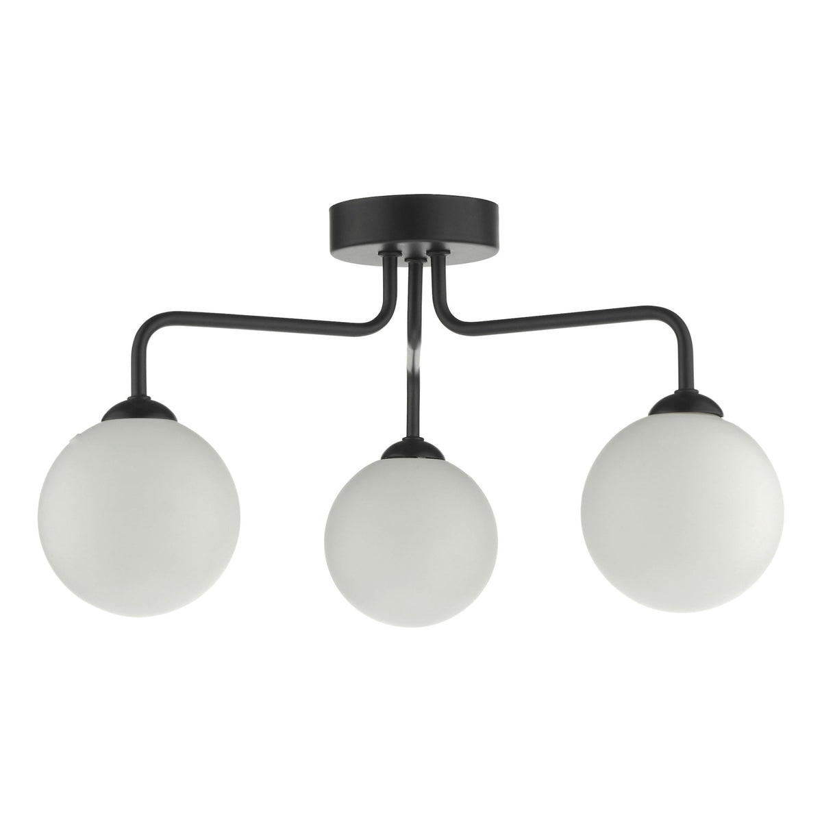 Feya 3 Light Semi Flush Ceiling Light In Matt Black With Opal Glass Shades