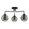 Feya 3 Light Semi Flush Ceiling Light In Matt Black With Smoked Glass Shades
