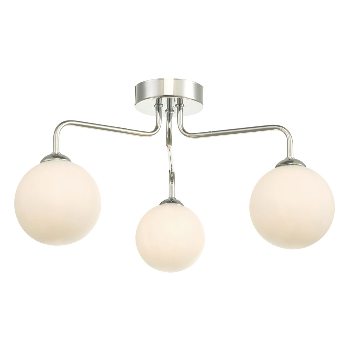 Feya 3 Light Semi Flush Ceiling Light In Polished Chrome With Opal Glass Shades