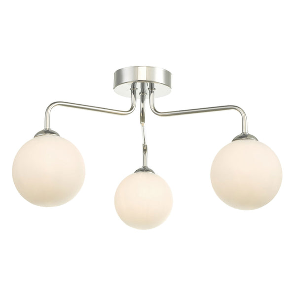 Feya 3 Light Semi Flush Ceiling Light In Polished Chrome With Opal Glass Shades