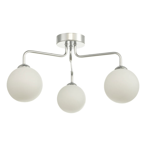 Feya 3 Light Semi Flush Ceiling Light In Polished Chrome With Opal Glass Shades