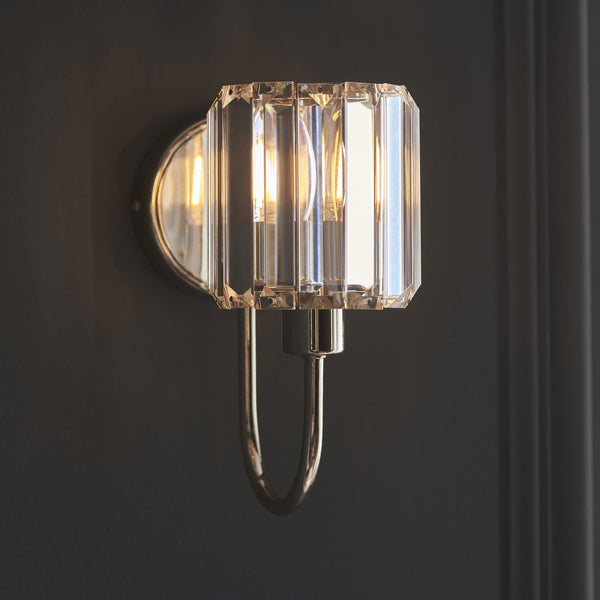 Berenice Wall Light in Polished Nickel with Clear Cut Faceted Glass