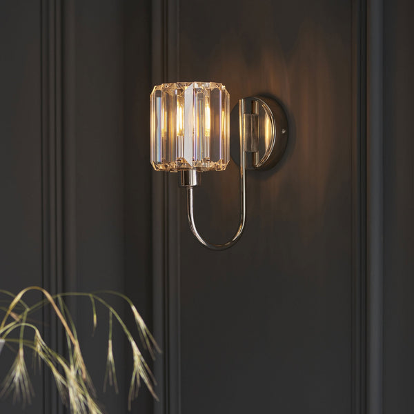 Berenice Wall Light in Polished Nickel with Clear Cut Faceted Glass