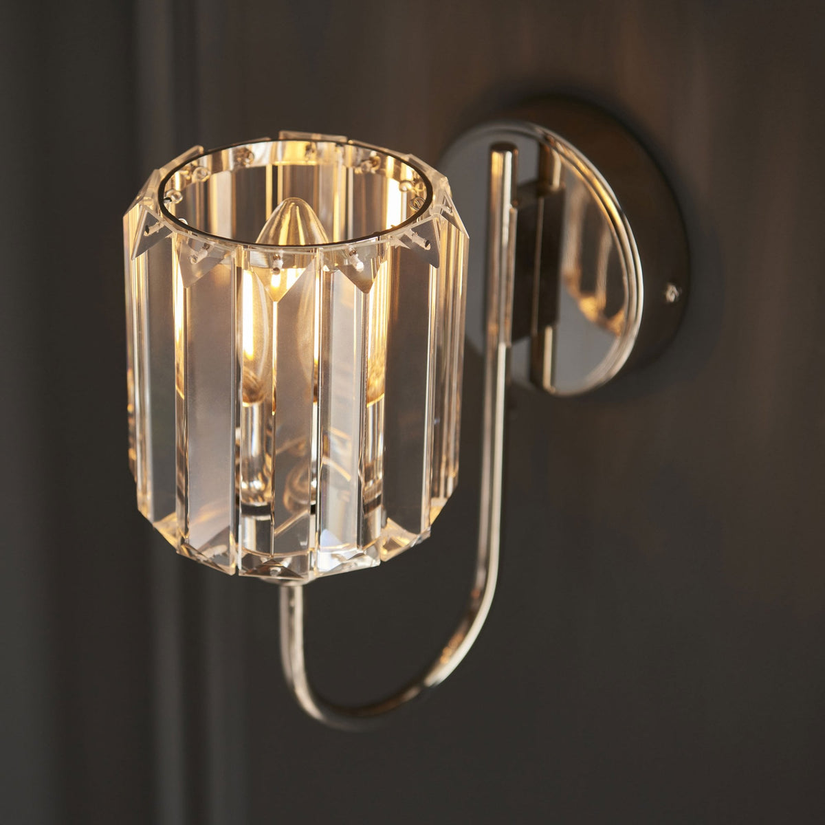 Berenice Wall Light in Polished Nickel with Clear Cut Faceted Glass