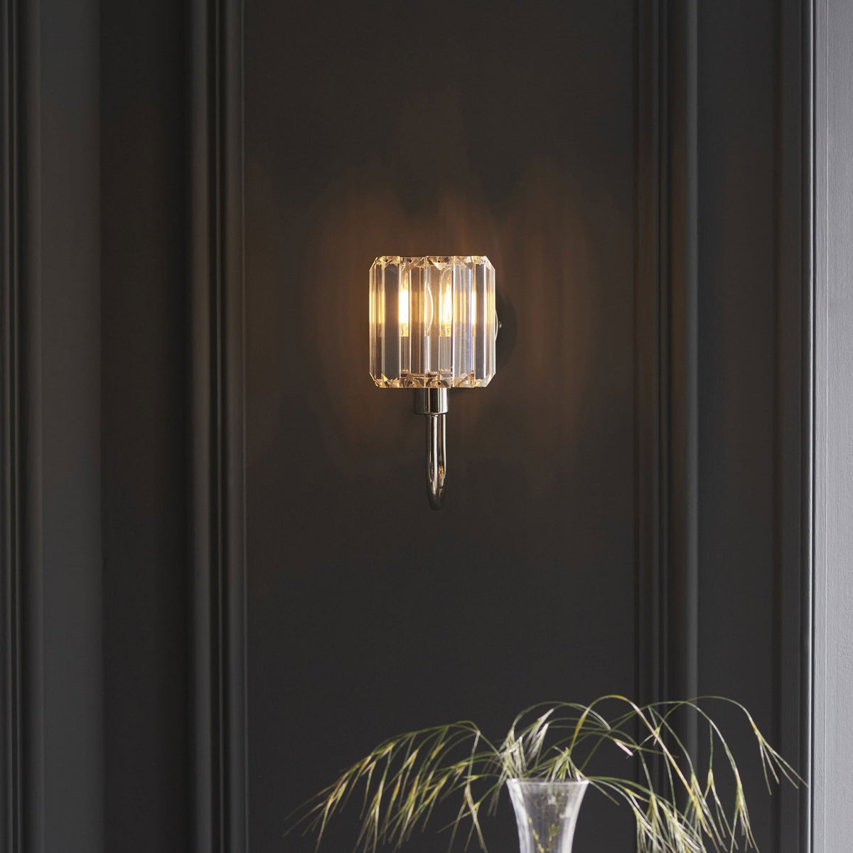 Berenice Wall Light in Polished Nickel with Clear Cut Faceted Glass