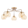 Feya 5 Light Semi Flush Ceiling Light In Antique Bronze With Champagne Dimpled Glass Shades