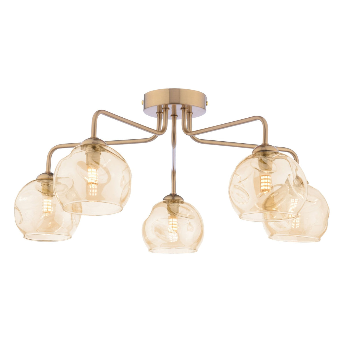 Feya 5 Light Semi Flush Ceiling Light In Antique Bronze With Champagne Dimpled Glass Shades
