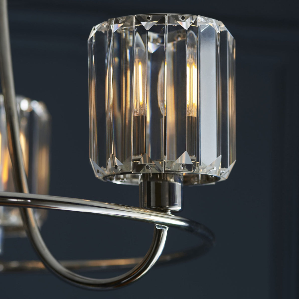 Berenice Three Arm Semi Flush Light in Polished Nickel with Clear Cut Faceted Glass