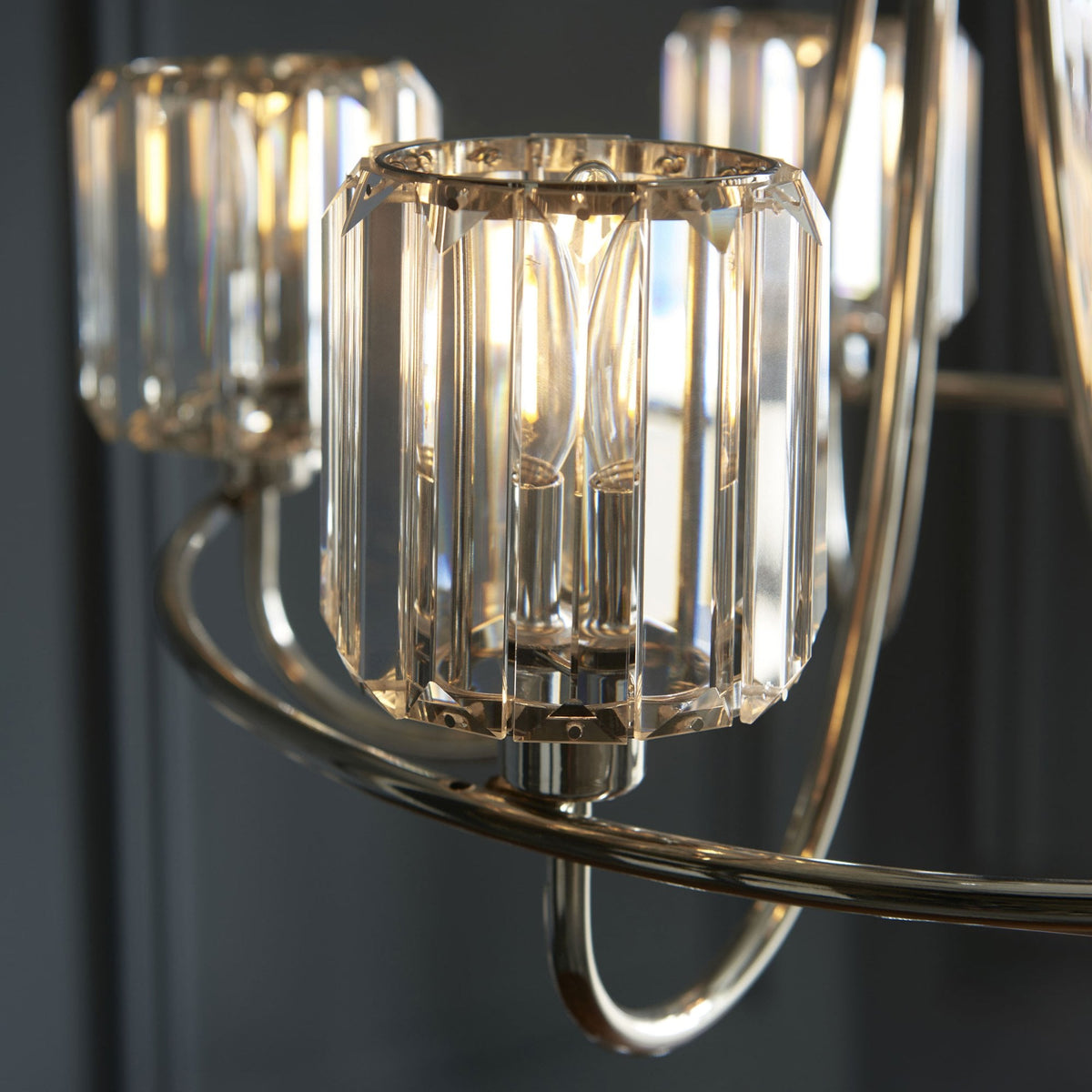 Berenice Five Light Pendant in Polished Nickel with Clear Cut Faceted Glass
