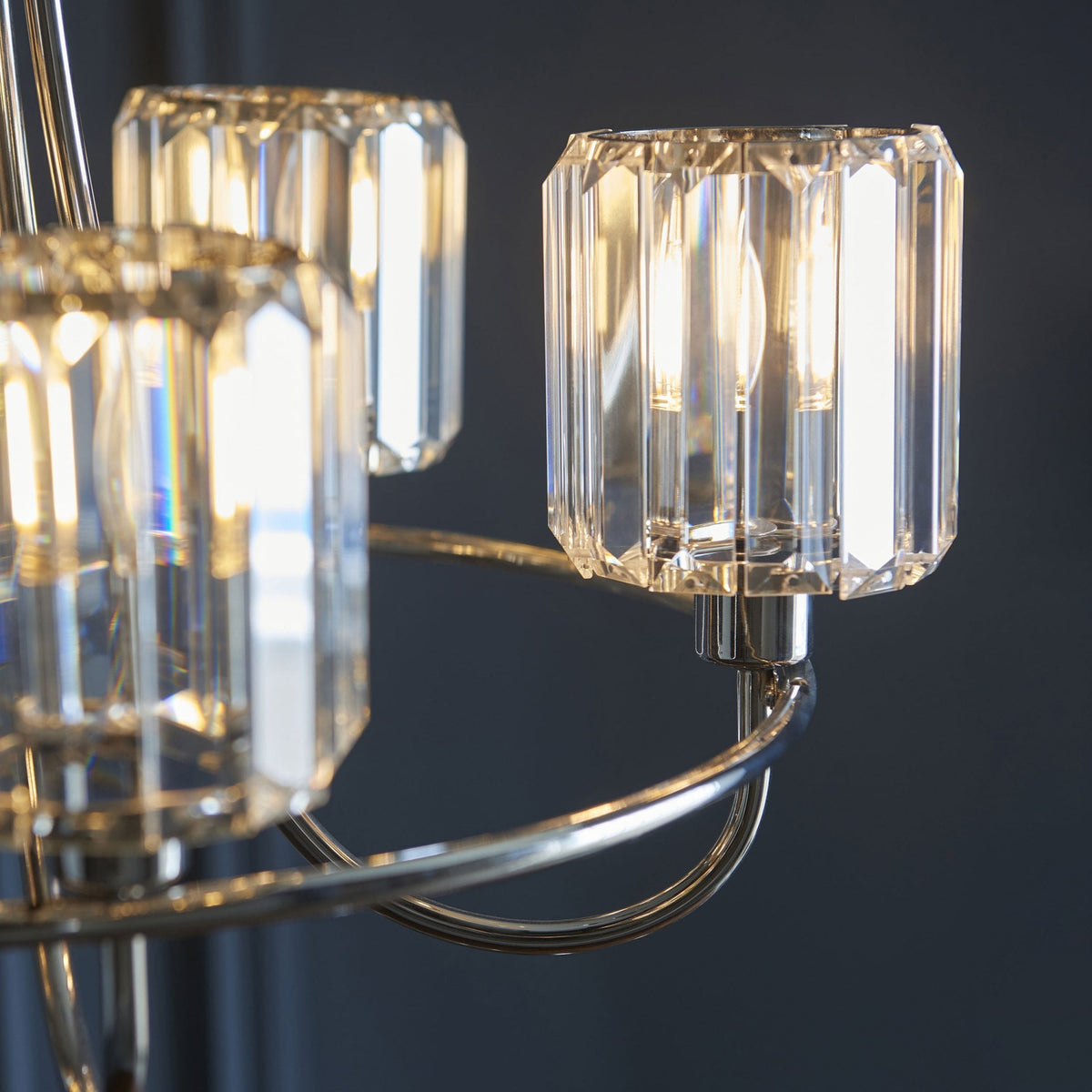 Berenice Five Light Pendant in Polished Nickel with Clear Cut Faceted Glass