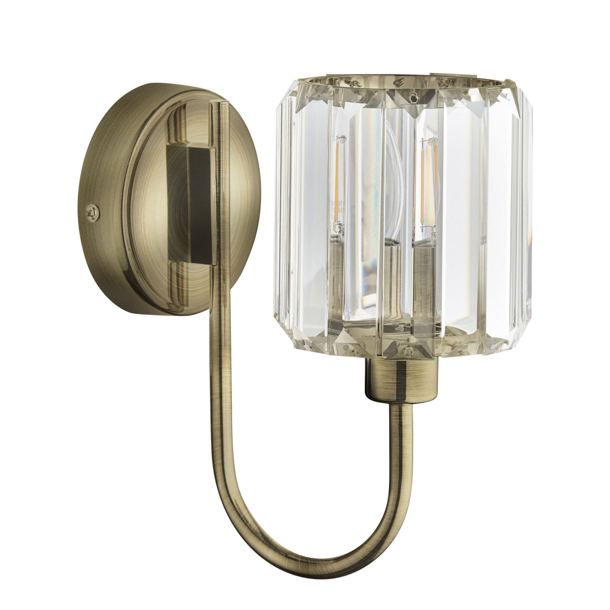 Berenice Wall Light in Antique Brass with Clear Cut Faceted Glass