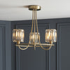 Berenice Three Arm Semi Flush Light in Antique Brass with Clear Cut Faceted Glass