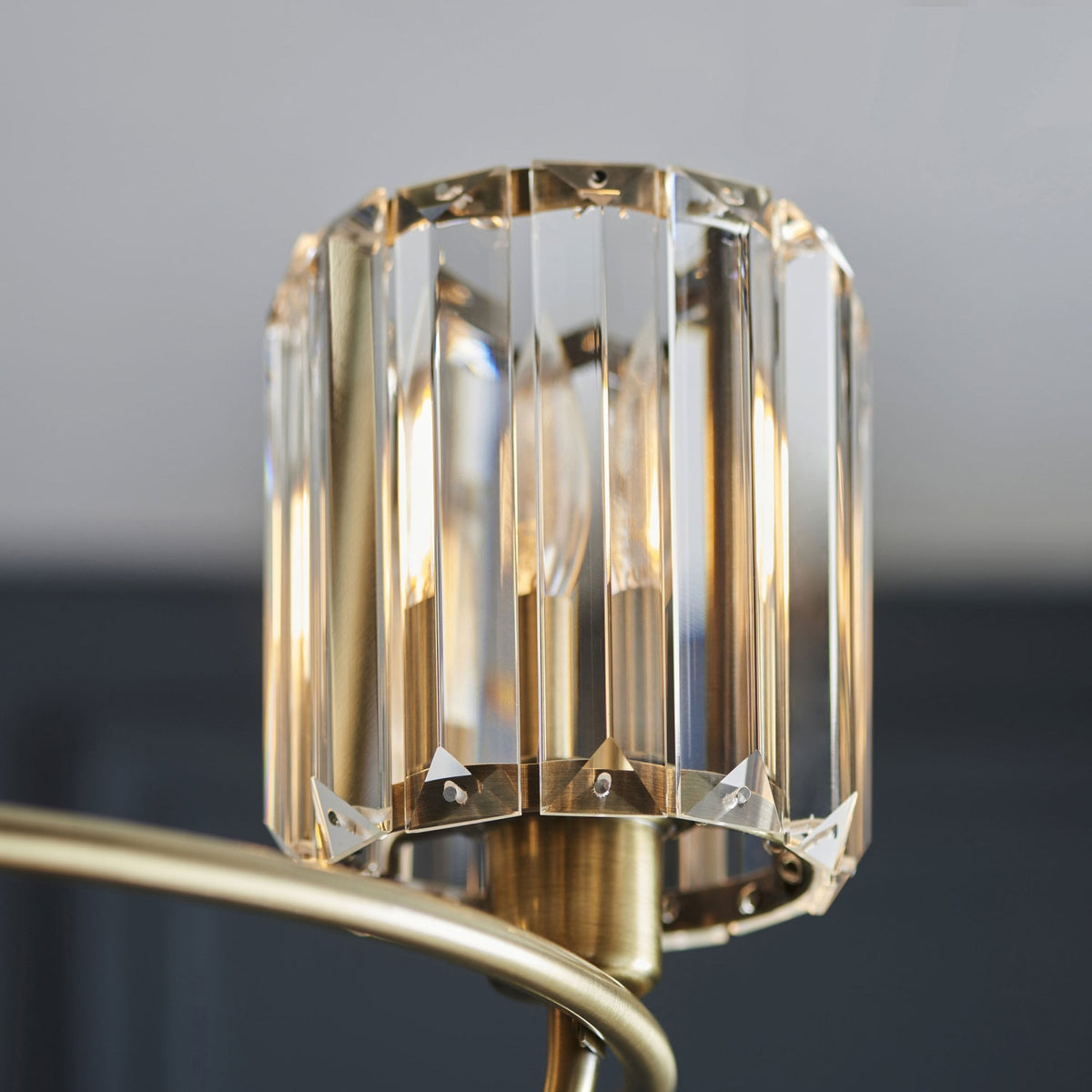 Berenice Three Arm Semi Flush Light in Antique Brass with Clear Cut Faceted Glass