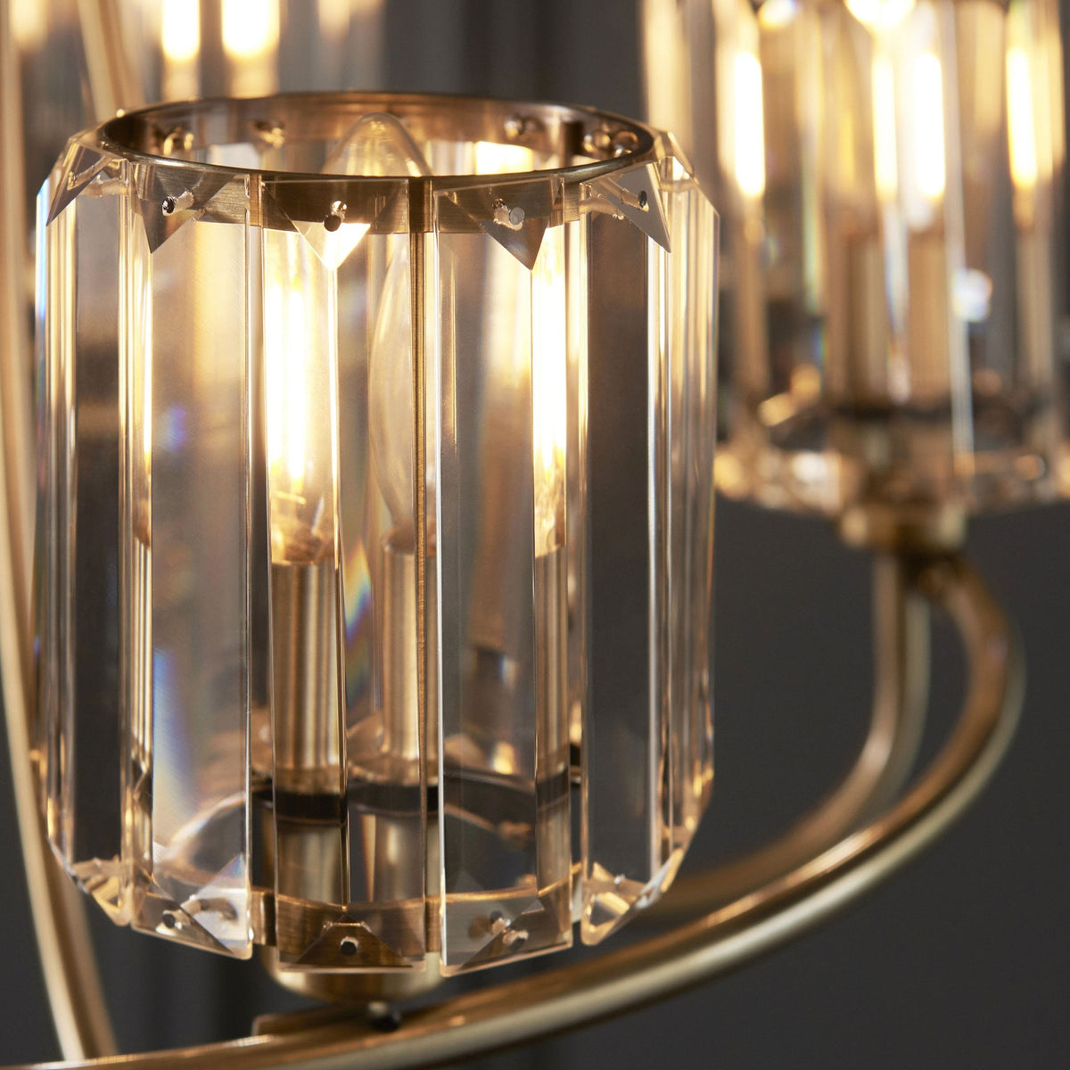 Berenice Five Light Pendant in Antique Brass with Clear Cut Faceted Glass