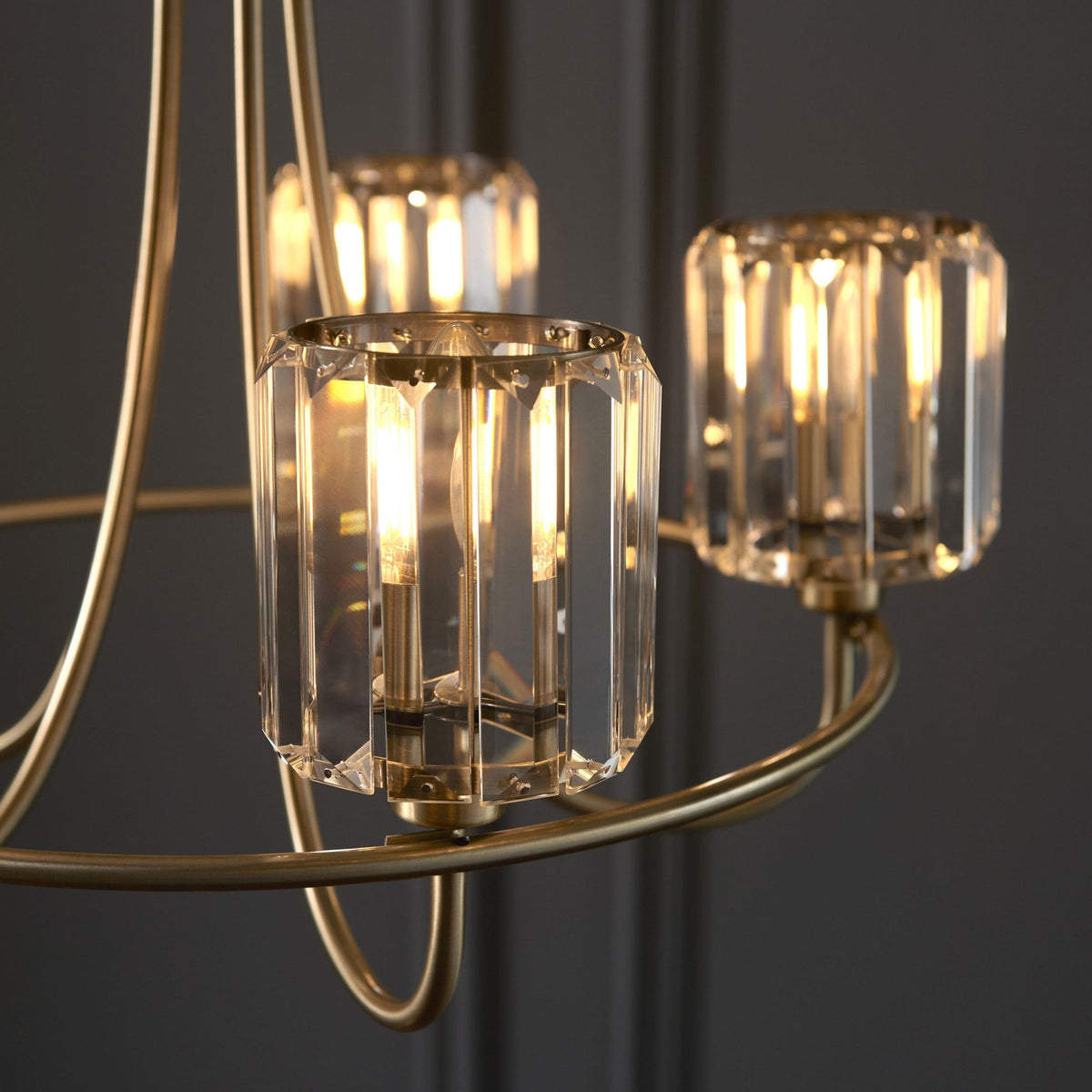 Berenice Five Light Pendant in Antique Brass with Clear Cut Faceted Glass