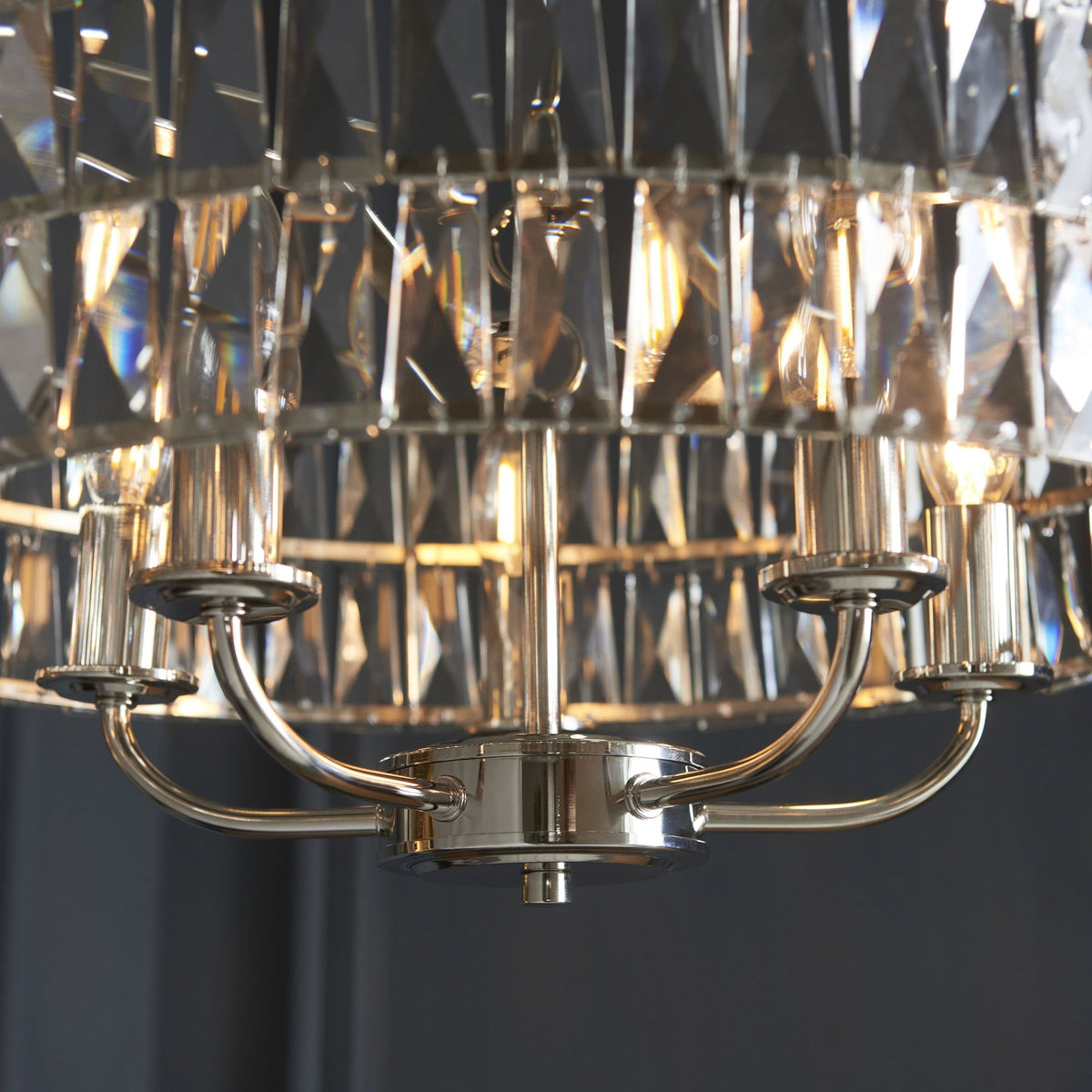Clifton Five Light Pendant Chandelier in Bright Nickel with Clear Cut Faceted Glass