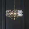 Clifton Three Light Pendant Chandelier in Antique Brass with Clear Cut Faceted Glass