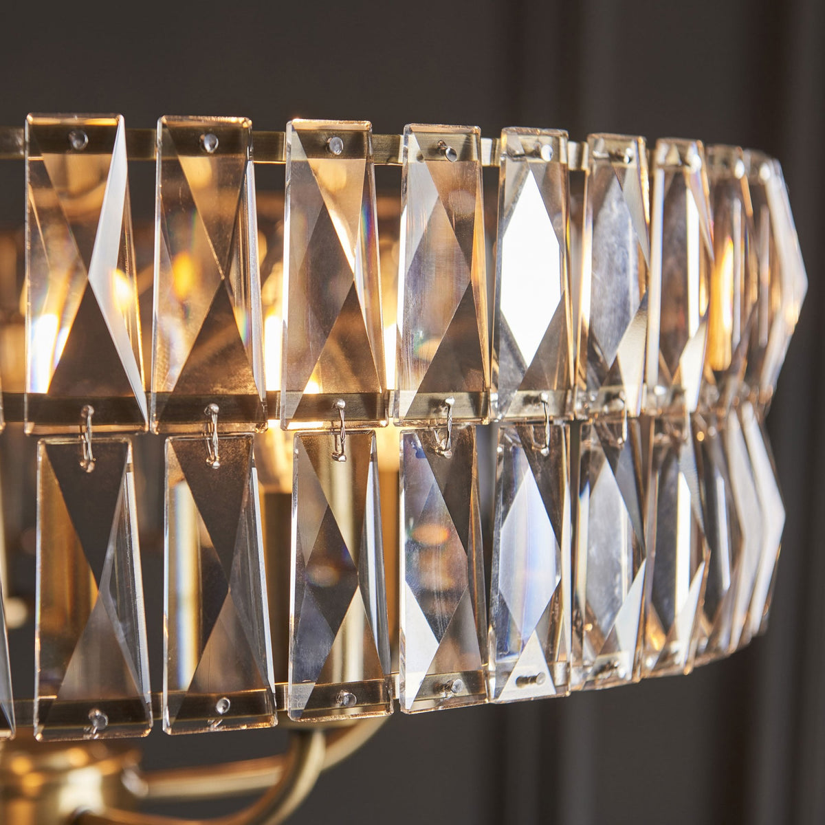 Clifton Five Light Pendant Chandelier in Antique Brass with Clear Cut Faceted Glass