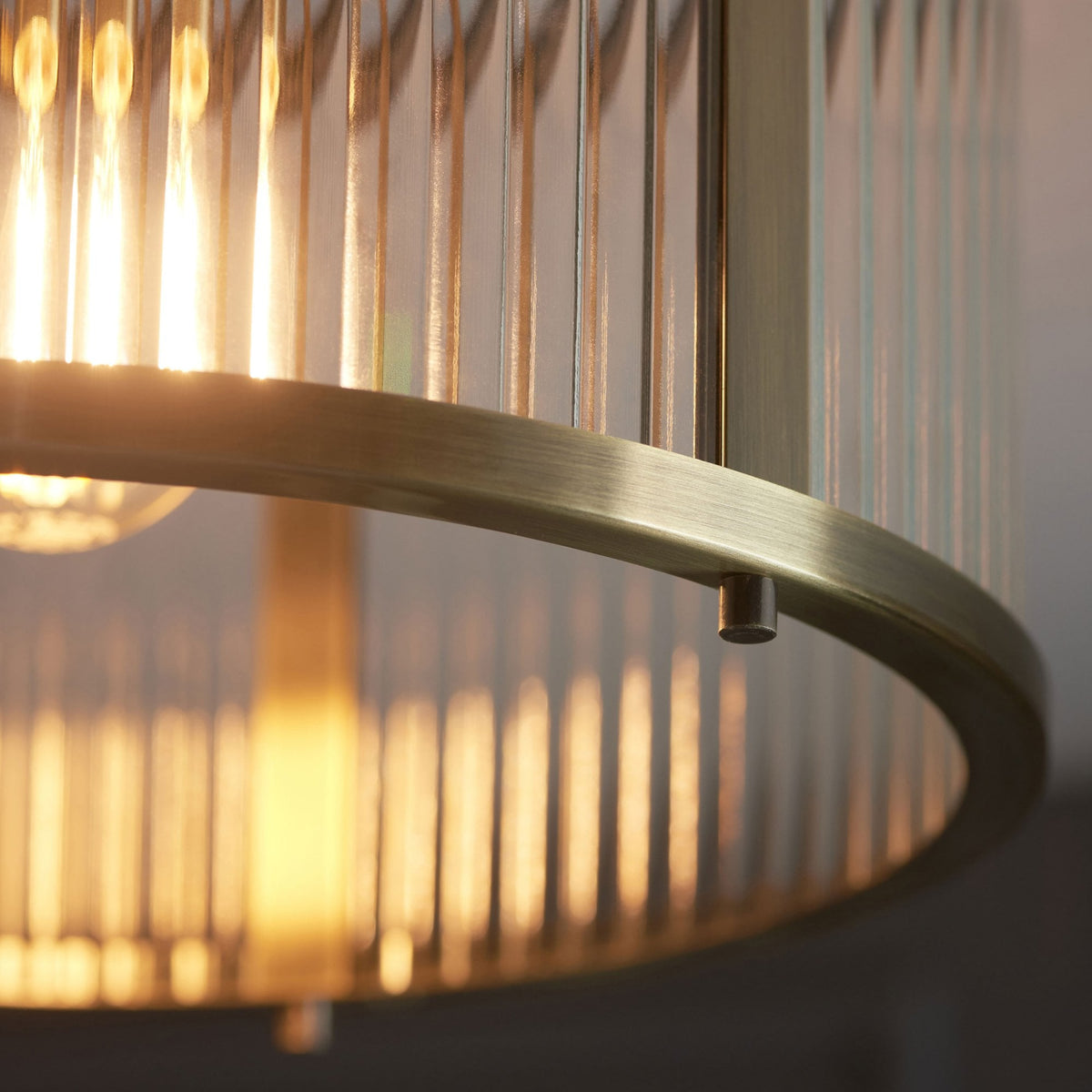 Ridgeton Flush Ceiling Light in Antique Brass & Clear Ribbed Glass