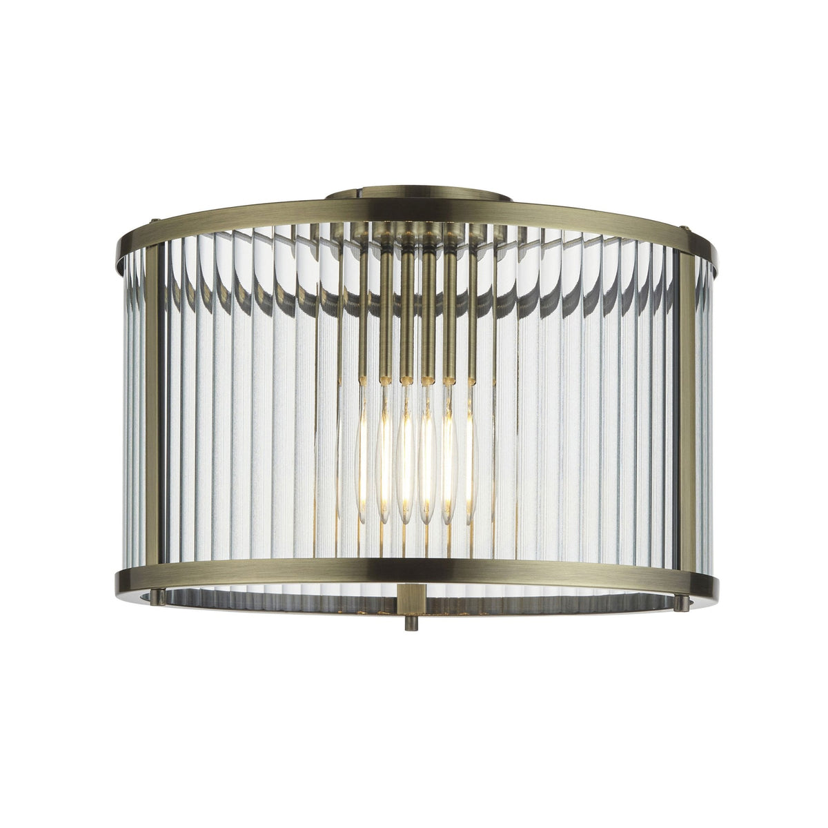 Ridgeton Flush Ceiling Light in Antique Brass & Clear Ribbed Glass