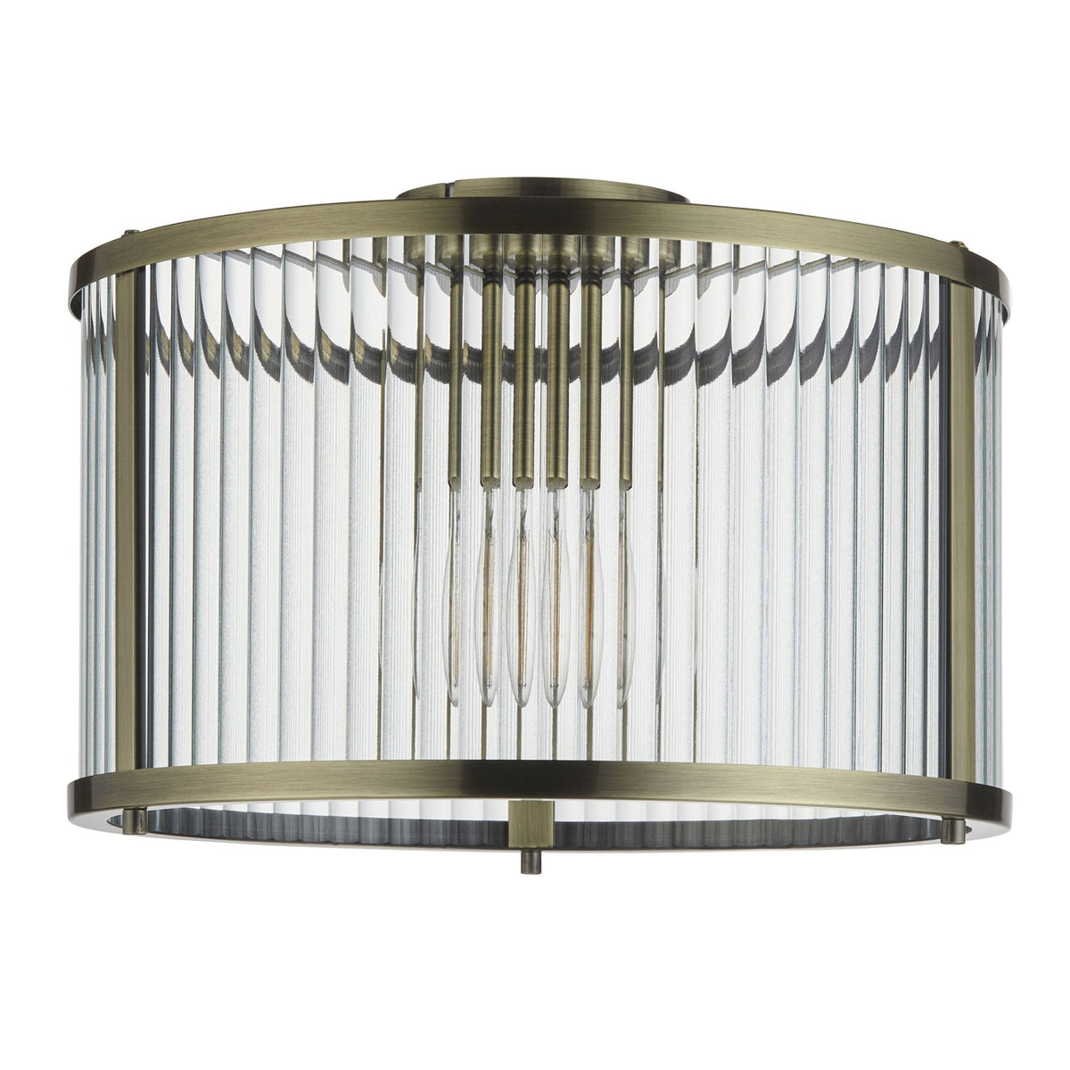 Ridgeton Flush Ceiling Light in Antique Brass & Clear Ribbed Glass