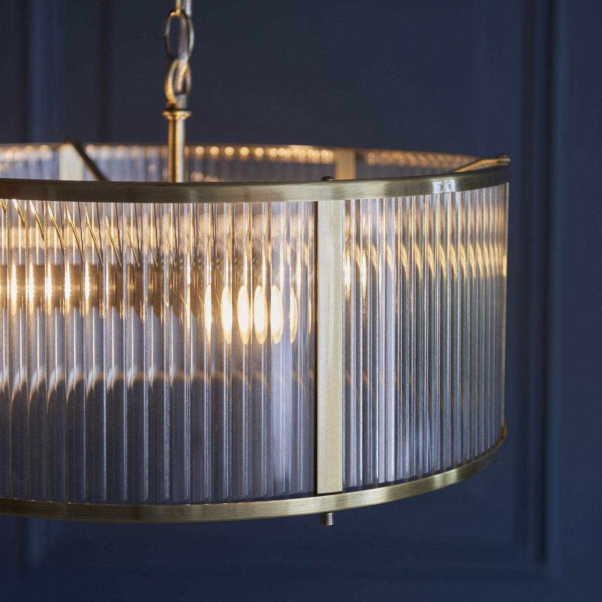 Ridgeton Pendant Light in Antique Brass & Clear Ribbed Glass