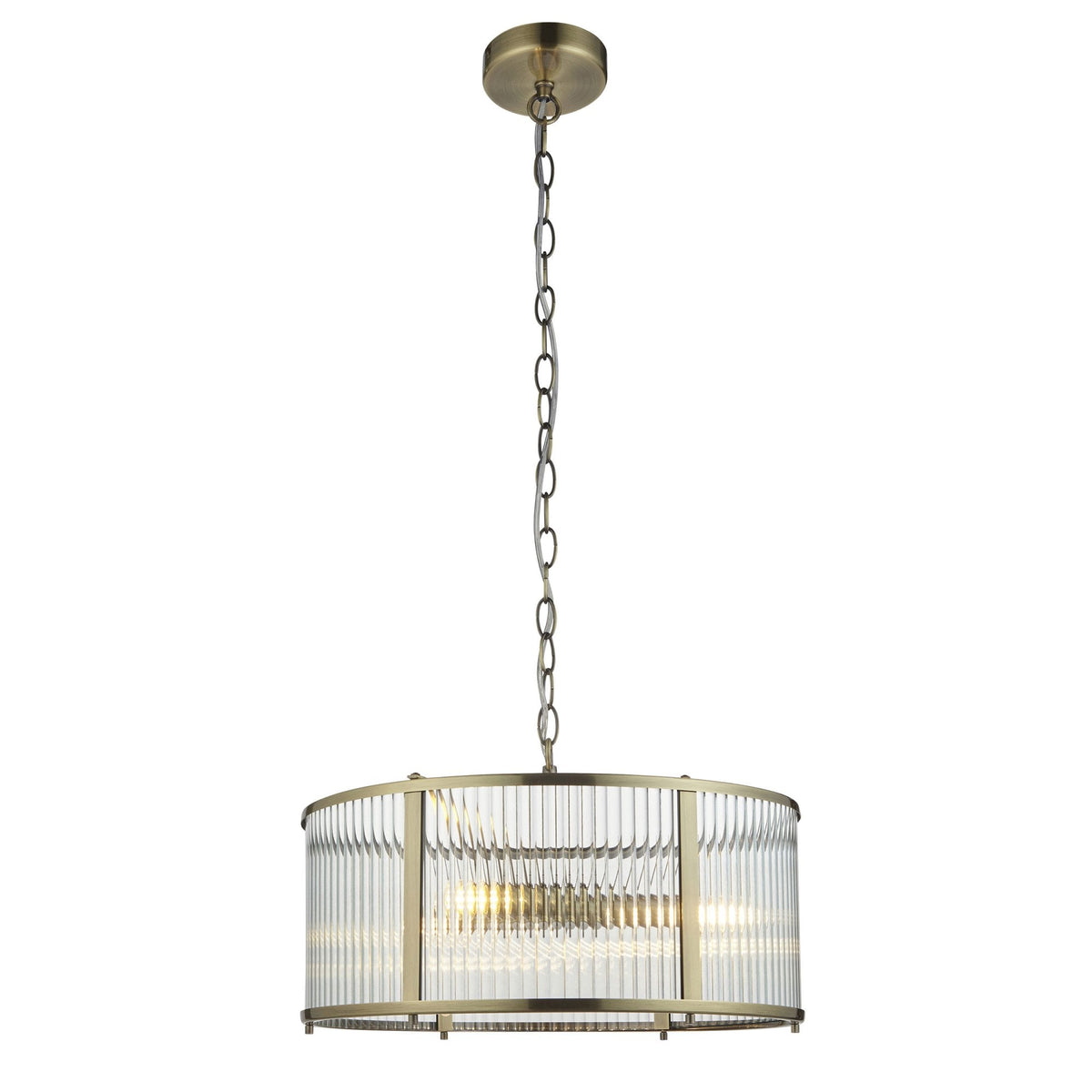Ridgeton Pendant Light in Antique Brass & Clear Ribbed Glass
