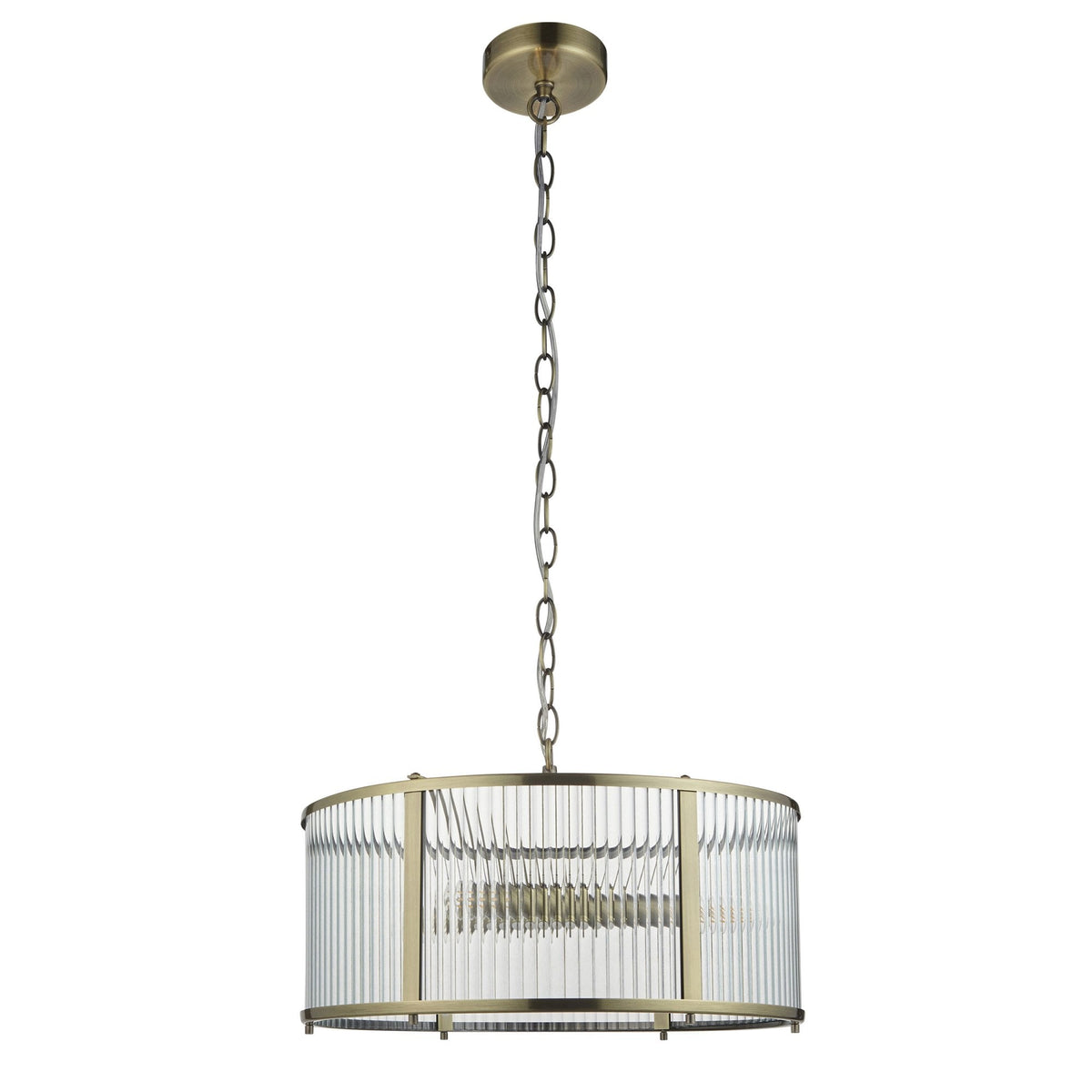 Ridgeton Pendant Light in Antique Brass & Clear Ribbed Glass