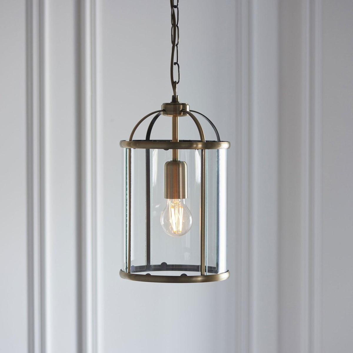 Lambeth Single Pendant in Antique Brass with Clear Glass