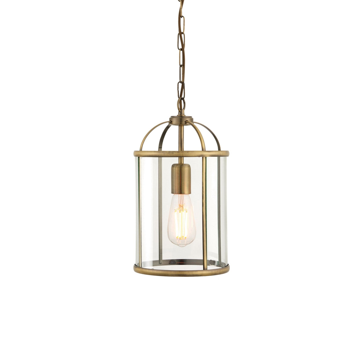Lambeth Single Pendant in Antique Brass with Clear Glass